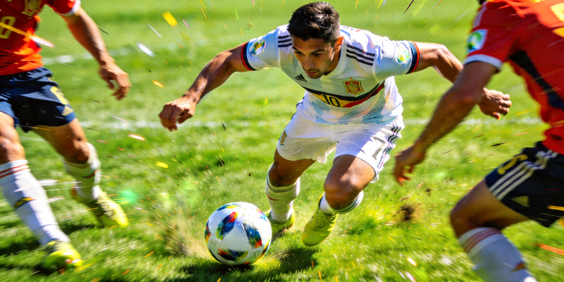 足球运动员在比赛中带球突破的瞬间动作捕捉